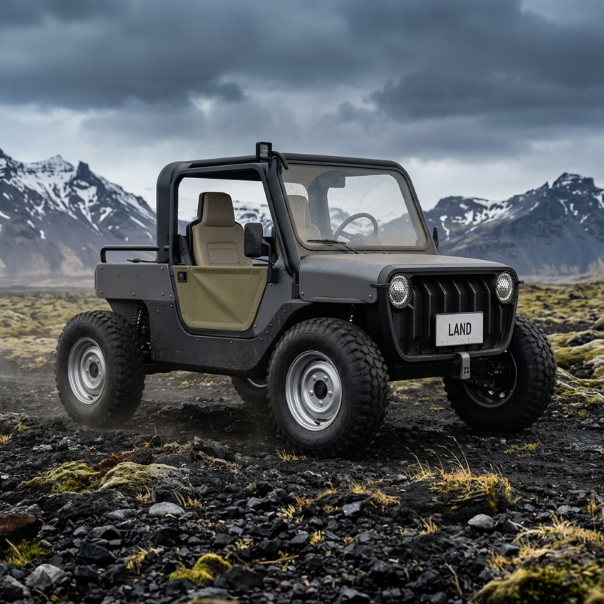 LAND OVRLAND — rugged electric 4x4 on volcanic terrain